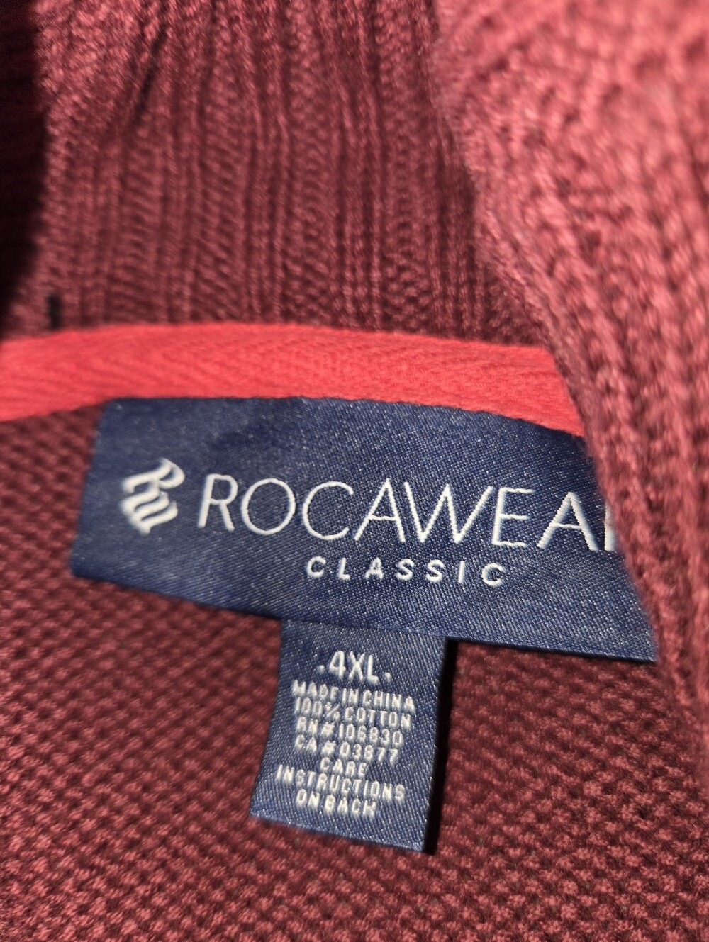 Men's Rocaware Shawl Collar Button Cardigan Sweater - Maroon Vintage #y2k - Picture 4 of 5